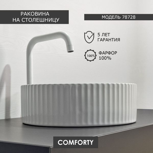 Накладная круглая рифленая раковина Comforty 78728 для ванной для ...
