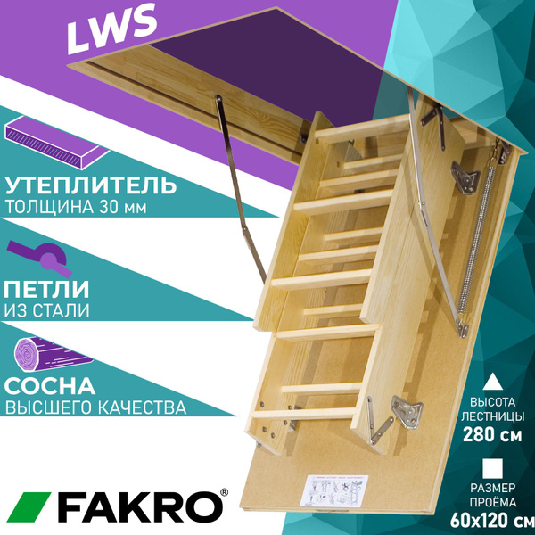 FAKRO LWS ( 60х120 см / высота 280 см ) Лестница утепленная чердачная ...
