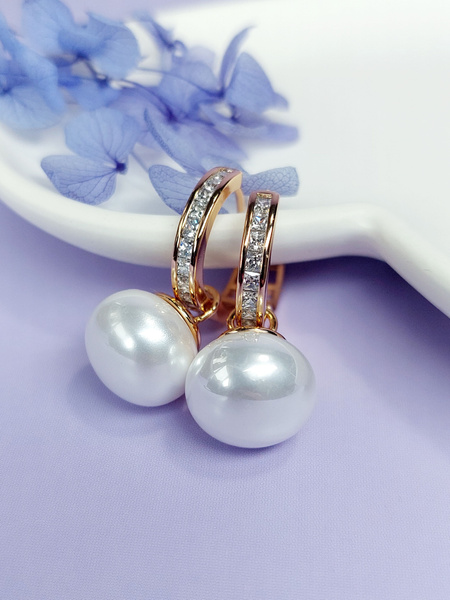 Серьги женские с жемчугом с камнями замок конго бижутерия Xuping ...
