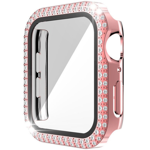 Чехол + защитное стекло для Apple Watch 7/8/9 серии со стразами ...