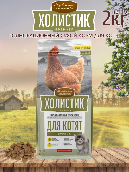 Корм сухой ДЕРЕВЕНСКИЕ ЛАКОМСТВА ХОЛИСТИК ПРЕМЬЕР для котят с курицей ...