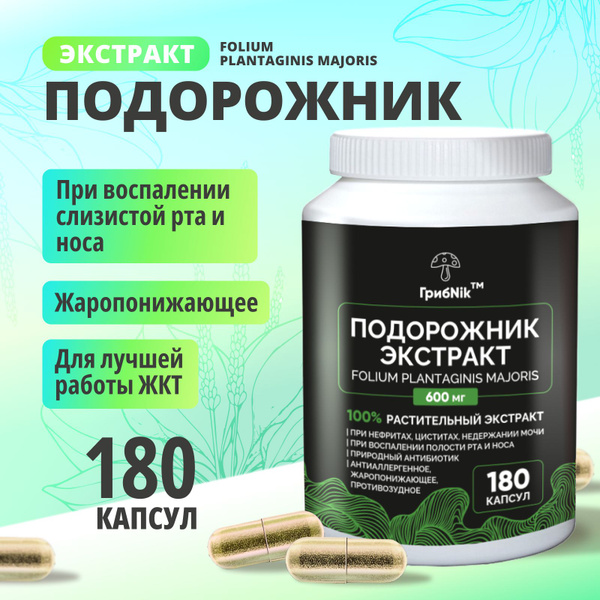 Подорожник экстракт в капсулах 180 капсул 600 мг, ГрибNik - купить с ...