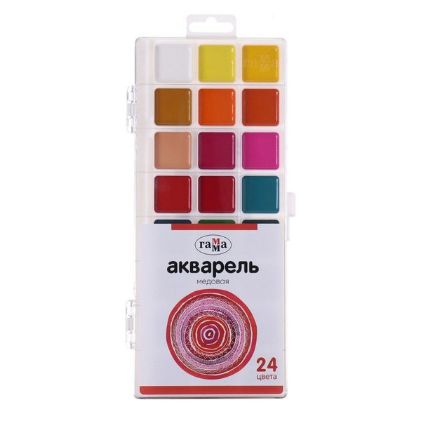 Акварель 24 цвета, медовая, без кисти, пластиковая упаковка, европодвес ...