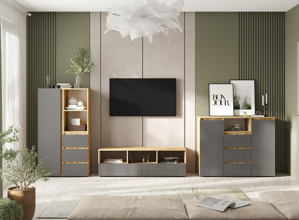 Модульная гостиная Элла серый графит 0162 / дуб крафт золото ...