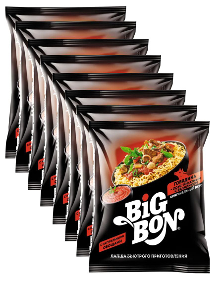 Лапша быстрого приготовления BIGBON говядина соус томатный с базиликом ...