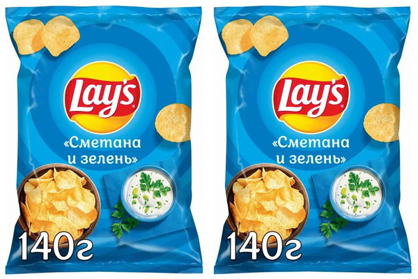 Чипсы картофельные Lays Сметана и Зелень 140 грамм - 2 штуки купить на ...