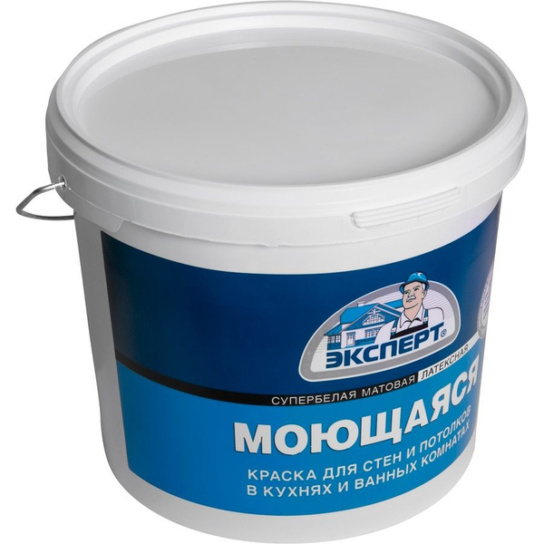 Краска ЭКСПЕРТ моющаяся супербелая Гладкая, Латексная, Стирол-акриловая ...