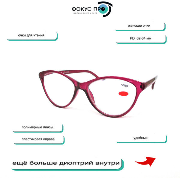 Очки для чтения +2.0 женские 0183 для зрения Marcello пластиковая ...