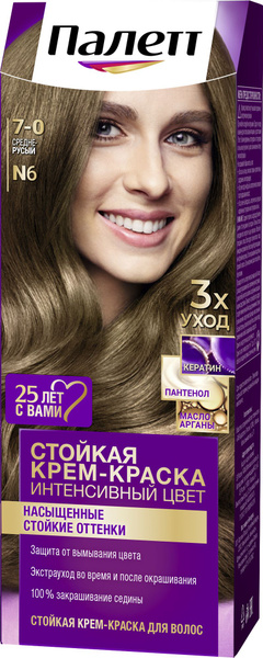 Палетт Крем-краска для волос стойкая тон N6 7-0 Средне-русый, 110мл ...