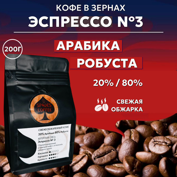 Кофе в зернах 200г Смесь Эспрессо №3, Арабика 20%, Робуста 80% ...