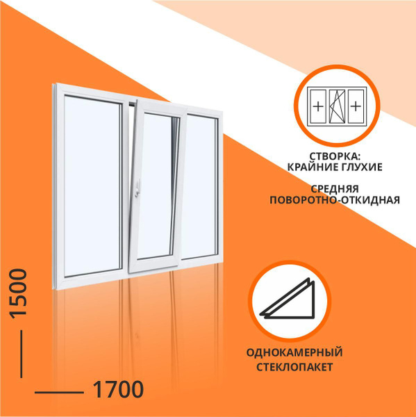 Окно пластиковое 1700*1500, трехстворчатое - купить по выгодной цене в ...