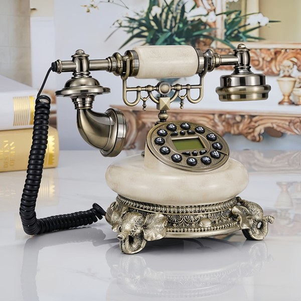 Винтажный проводной телефон из цветного камня - спикерфон, подсветка ...