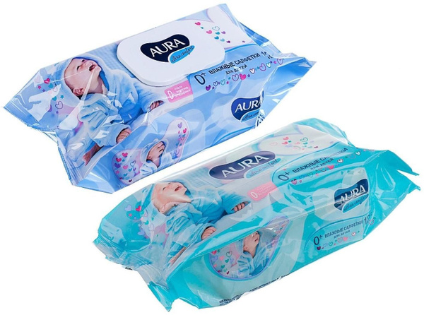 Влажные салфетки Aura Ultra Comfort, детские с экстрактом алоэ, 120 шт ...
