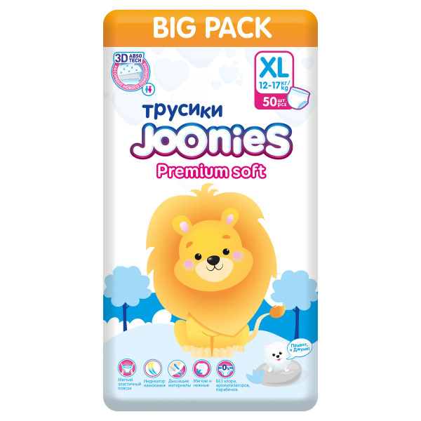 Подгузники-трусики Joonies BIG Pack Premium Soft, размер XL (15-20 кг ...