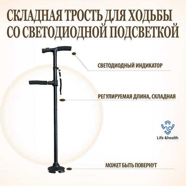 Складная трость для ходьбы со светодиодной подсветкой / Портативная ...