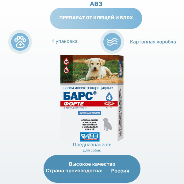 Вопросы и ответы о Препарат от клещей и блох АВЗ Барс Форте капли для ...