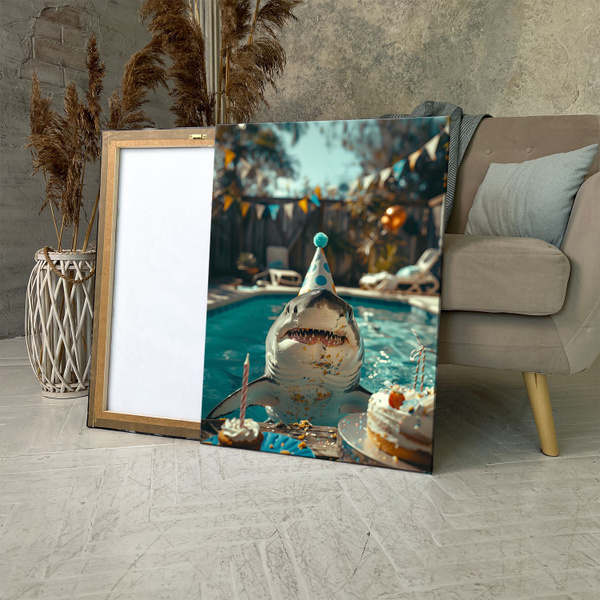 Картина на холсте (День рождения у акулы) 40x60 см. Интерьерная, на ...