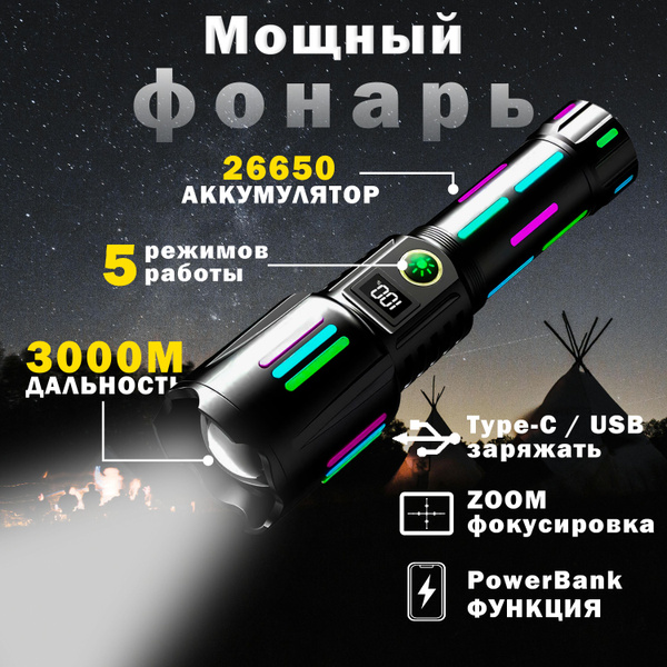 LIIHOE Мощный Фонарь Тактический аккумуляторный лазерный ручной ...
