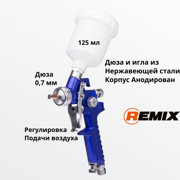 Краскопульт пневматический мини, дюза 0,7 мм, с верхним пластиковым ...