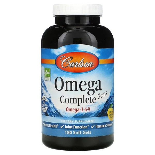 Carlson, Omega Complete Gems, омега-3-6-9, натуральный лимон, 180 ...