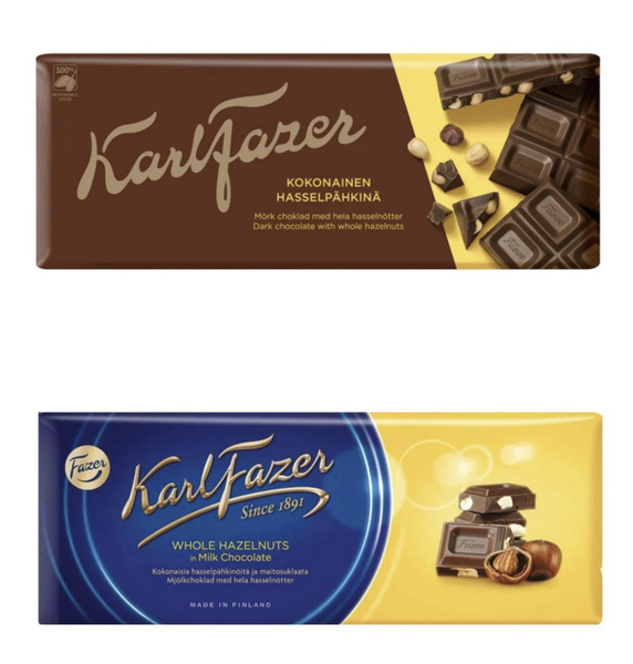 Темный и молочный шоколад с цельным фундуком FAZER 2 шт по 200г ...