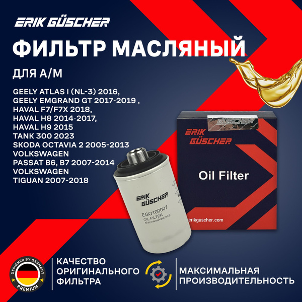 Характеристики Фильтр масляный Хавал Ф7/Ф7х H6, Джиили Атлас, Ауди А3 ...