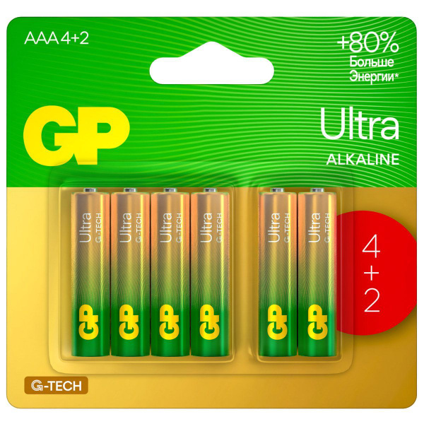 GP Batteries Батарейки мизинчиковые G-Tech LR03 AAA 4+2шт купить на ...