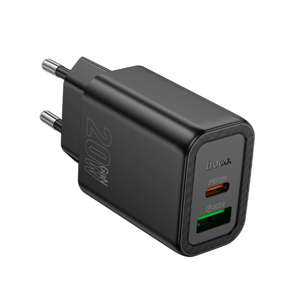 Сетевое зарядное устройство hoco 1 USB 3.0 QC+1 PD 20W (N61), черный ...