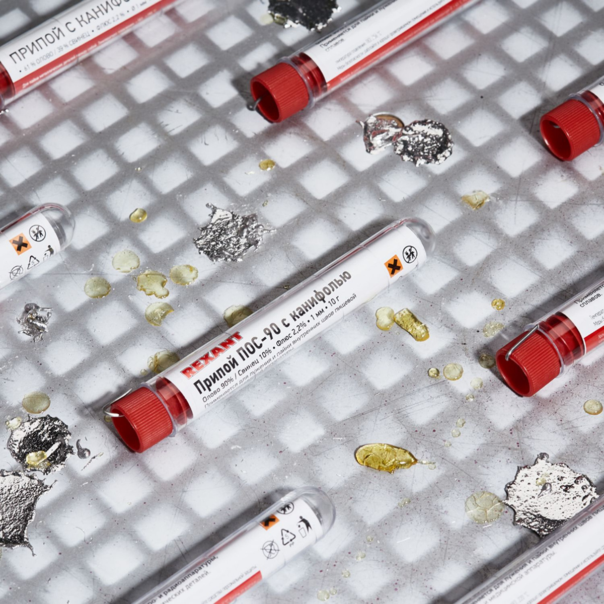 Припой для пайки ПОС-90 с канифолью REXANT олово 90%, свинец 10%, 10 г ...