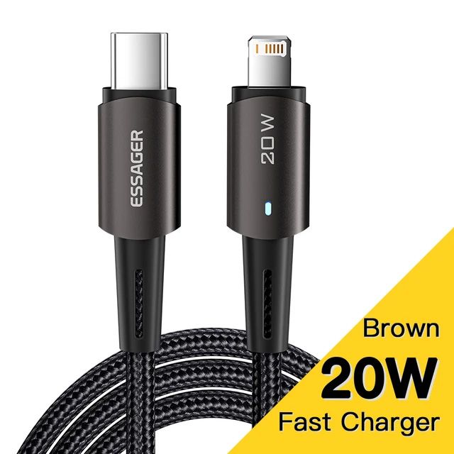 Essager Кабель питания USB Type-C/Apple Lightning, 2 м, коричневый