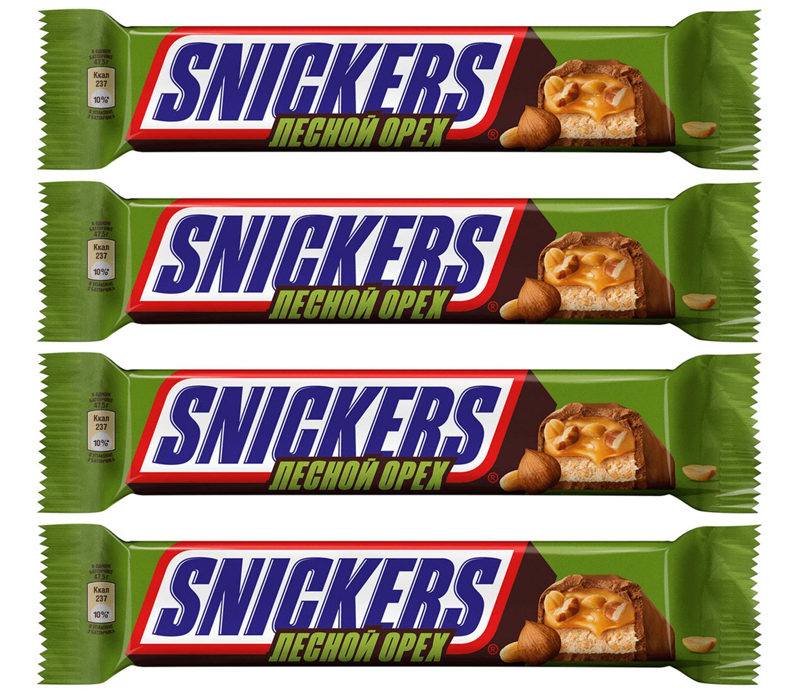 Шоколадный Батончик Snickers Шоколадный С Лесным Орехом, 4 шт по 81 г