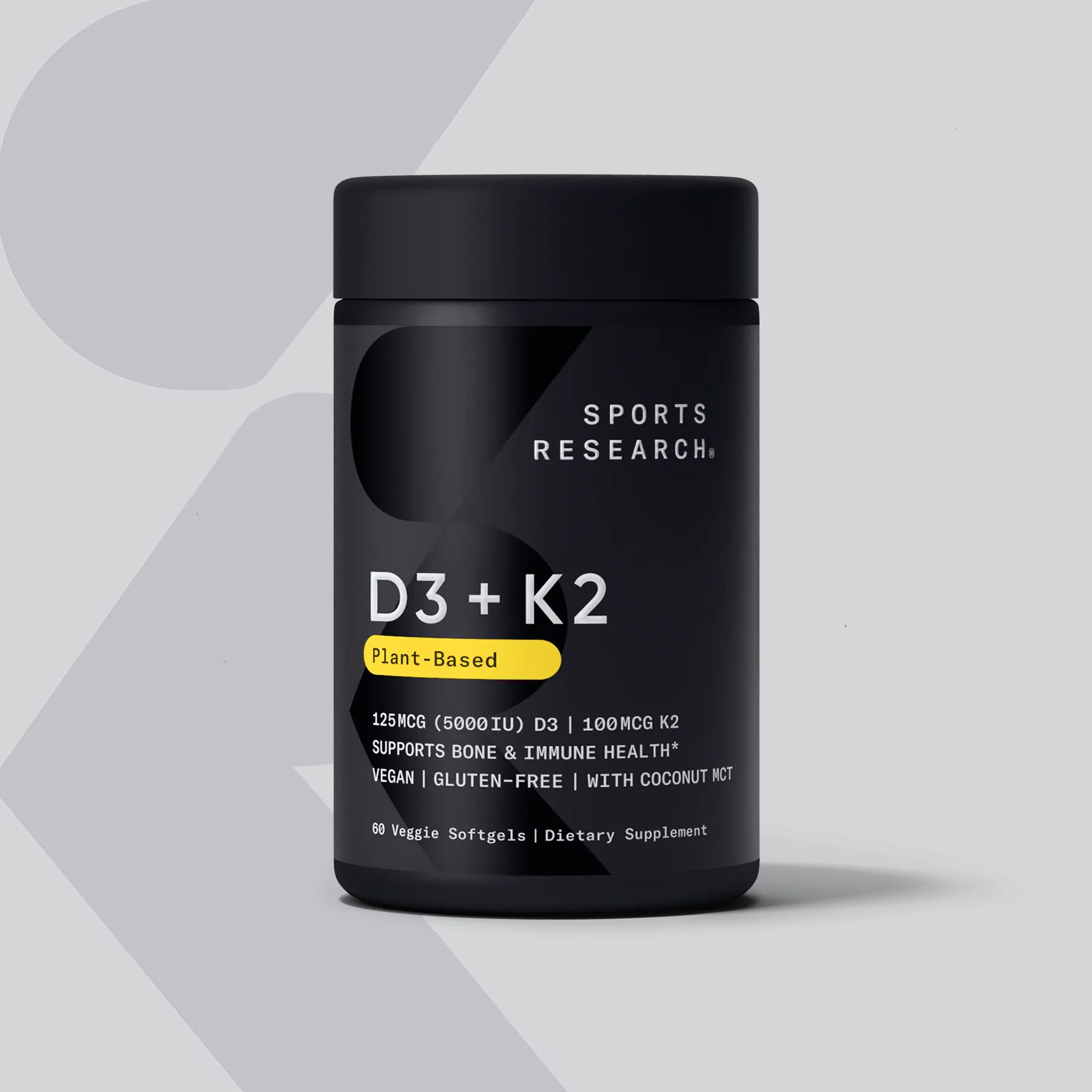 Витамин Д 5000 МЕ с К2 и кокосовым маслом МСТ, Vitamin D3+К2 5000 IU, Sports Research, 60 капсул