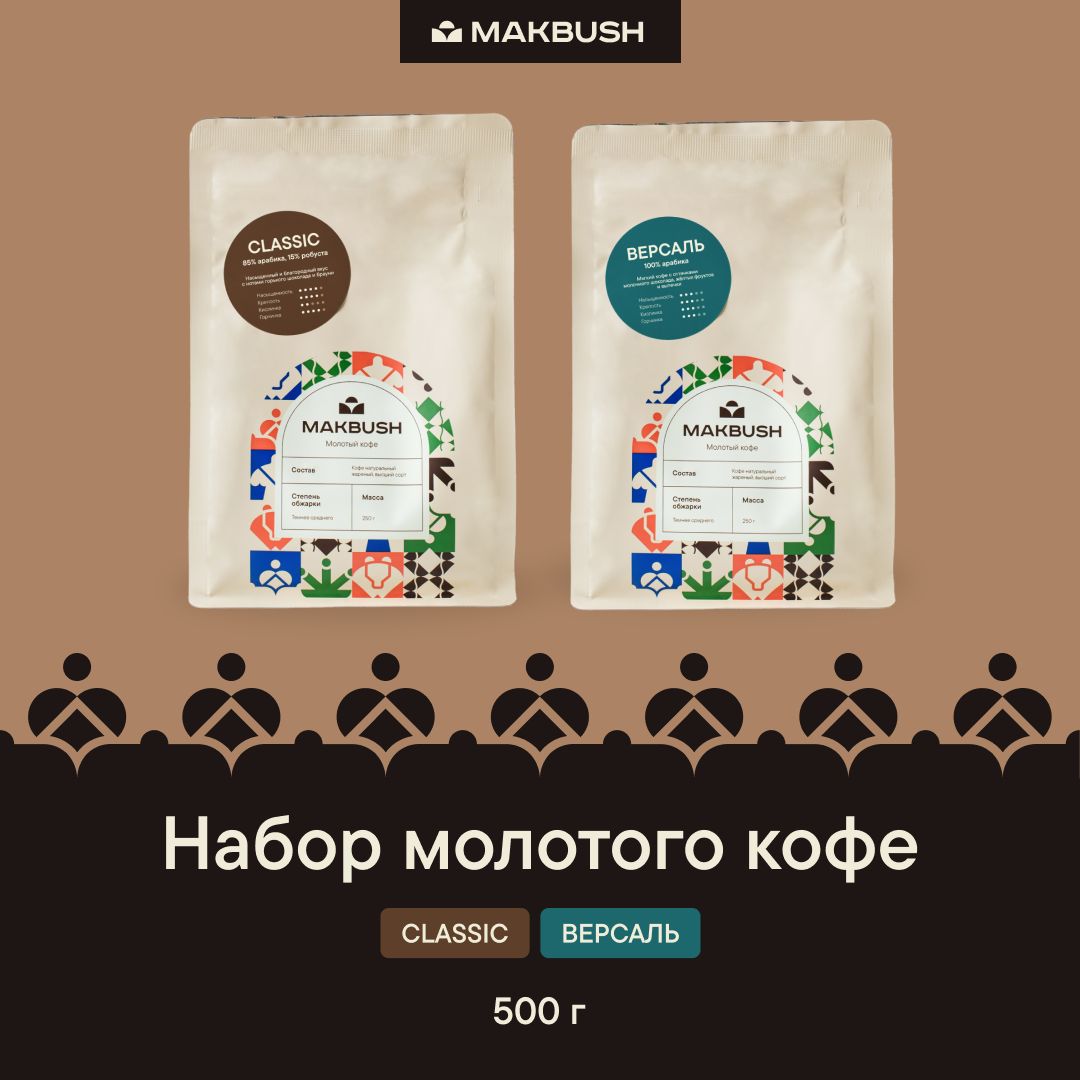 НаборкофеMakBush(2штх250г)КофемолотыйCLASSICиВЕРСАЛЬ,арабикаробуста,среднийпомол