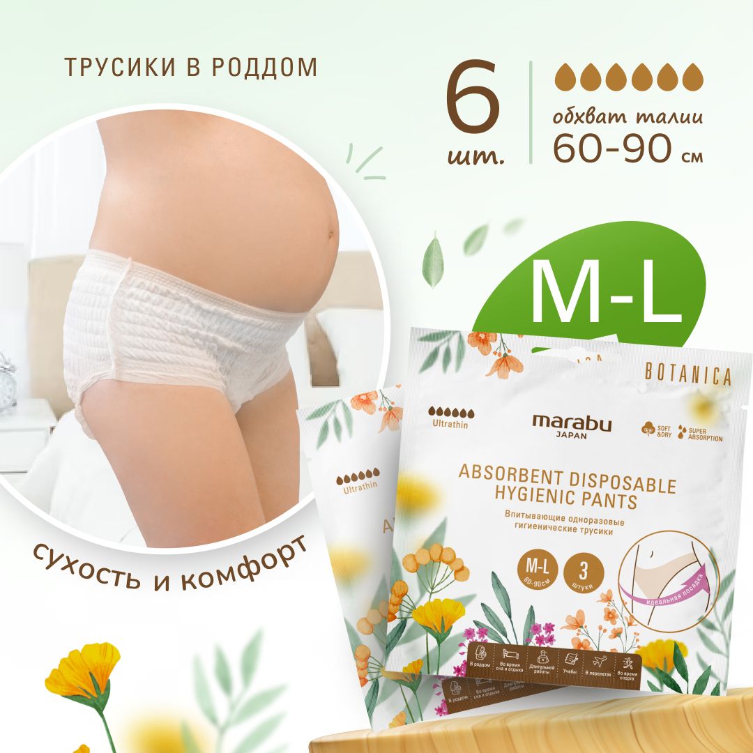 Прокладки, Трусики для обильных выделений MARABU серии BOTANICA x2 упаковки *3 шт M/L (послеродовые трусы, менструальные) купить на OZON по низкой цене (1413547835)