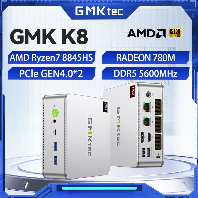 GMKterМини-ПКGMKK8(AMDRyzen78845HS,RAMОтсутствует,AMDRadeon780M,Windows11Pro),белый,серебристый