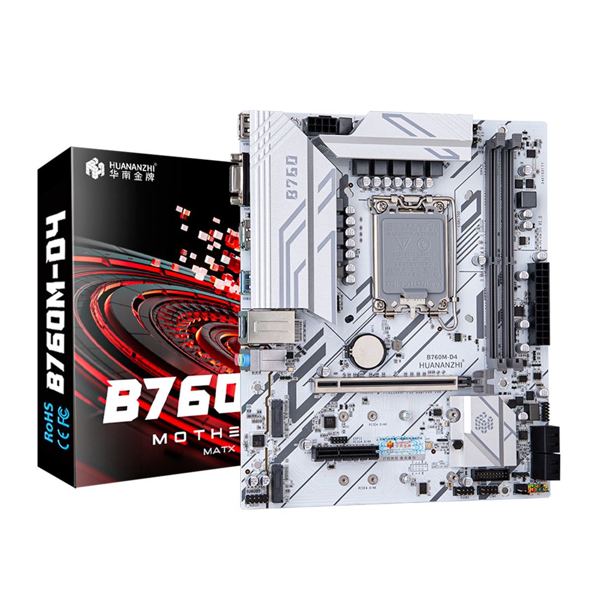 МатеринскаяплатаLGA1700HUANANZHIB760M-D4-BDDR432002хM.2NvmeSATA3VGAHDMI,mАТХ,белая