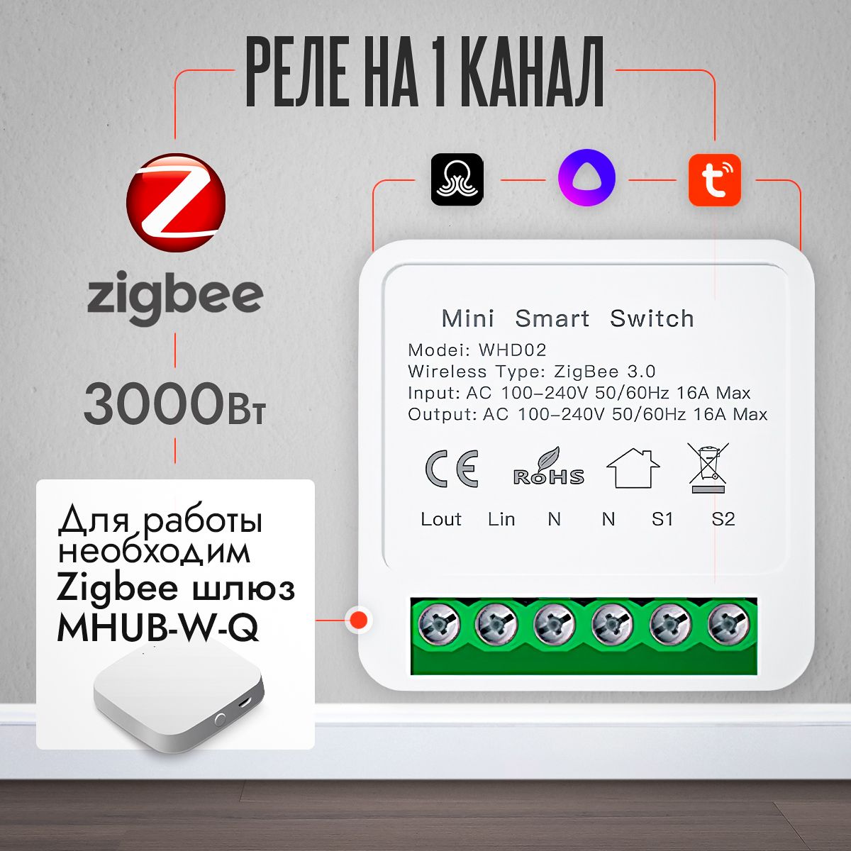 Реле Zigbee WHD02 - монтируется в подрозетник, управляется Алисой через  шлюз Tuya, Sprut HUB, нагрузка до 16 ампер. 1 шт - купить с доставкой по  выгодным ценам в интернет-магазине OZON (593817456)