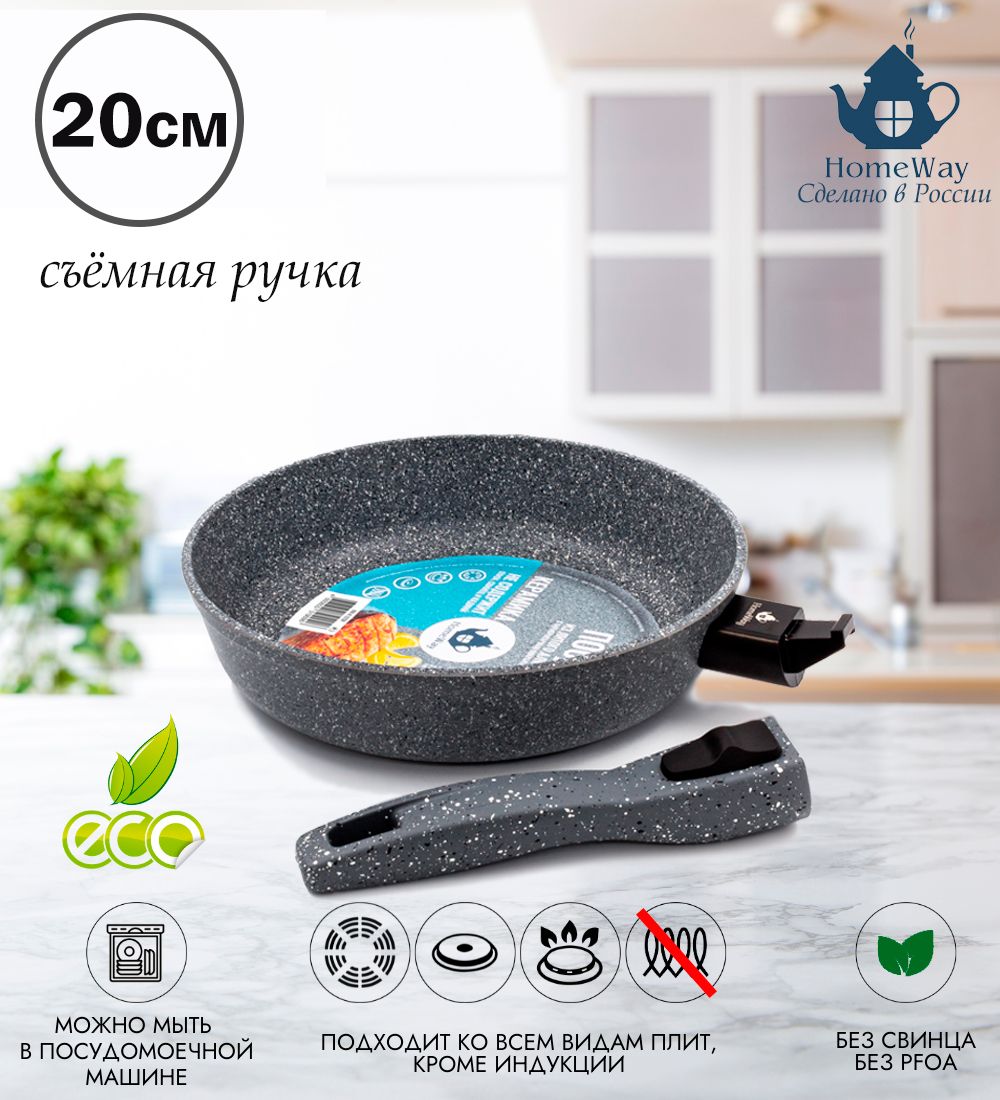 Сковородасосъемнойручкой20см.,ECOКЕРАМИКА,HomeWay