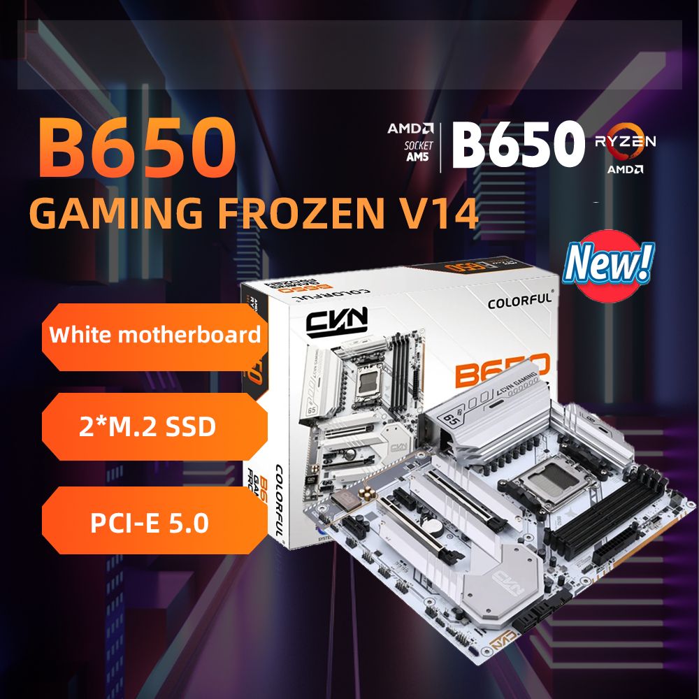 Cvn b650 gaming frozen v14. Материнская плата colorful CVN b650 Gaming Frozen v14, am5, ddr5, WIFI.