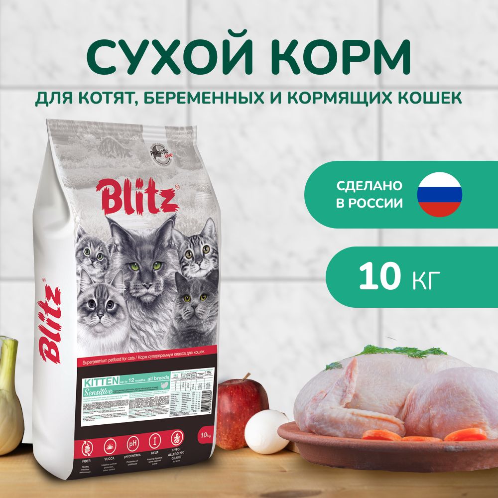 Сухой корм BLITZ KITTEN/для котят с Индейкой 10 кг - купить с доставкой по  выгодным ценам в интернет-магазине OZON (346537128)