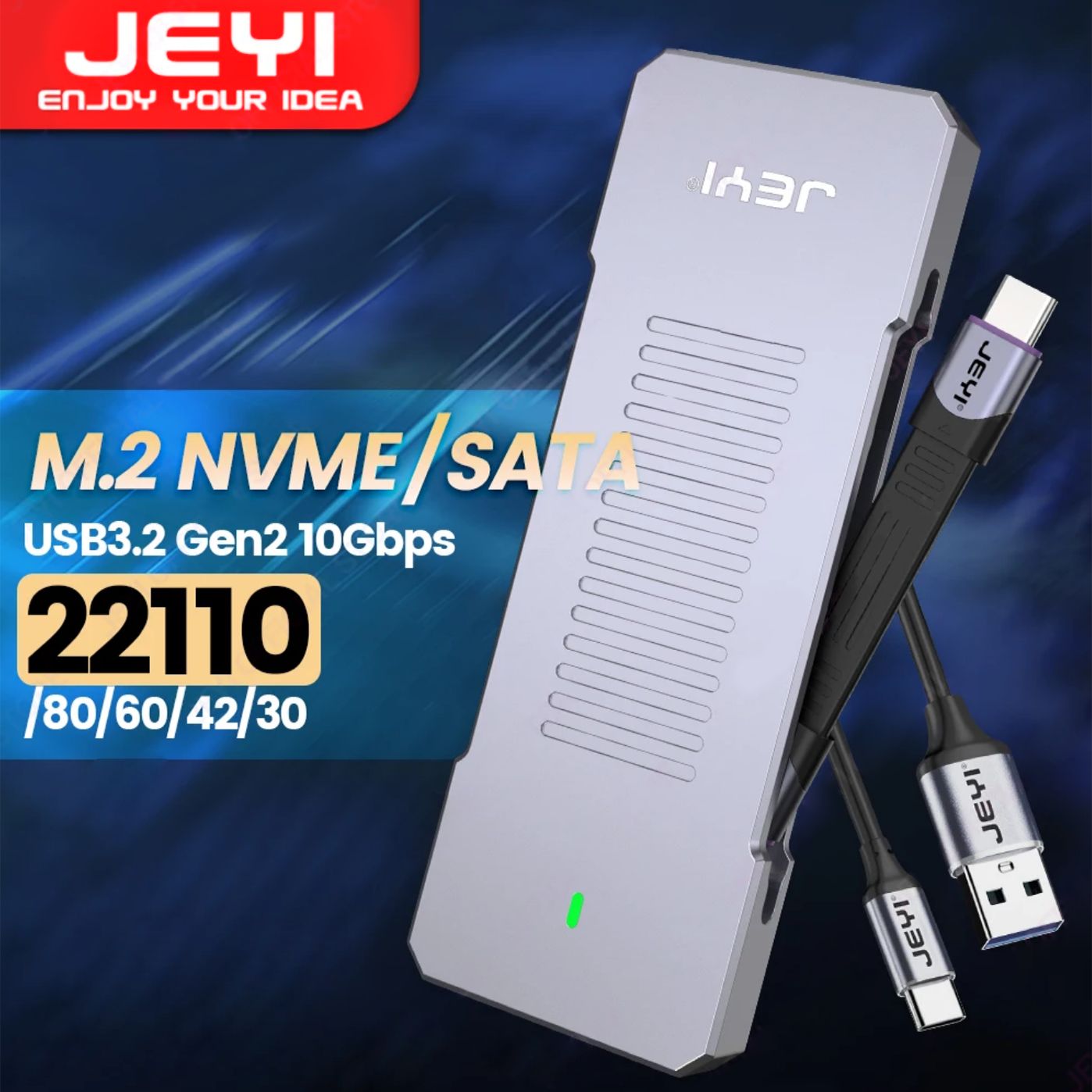 JEYI 22110 M.2 NVME/SATA NGFF корпус, USB 3.2 Gen2 Type-C 10 Гбит/с SSD поддержка M & B + M