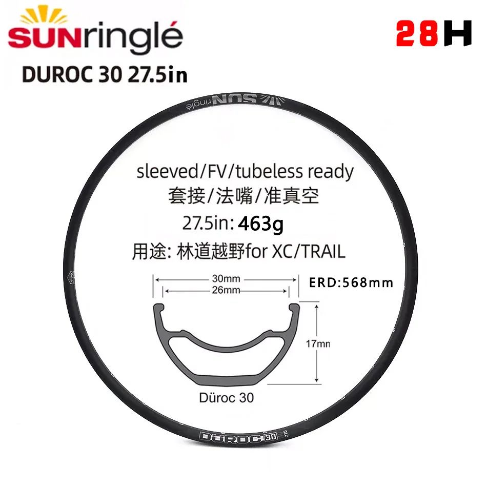 обод27.5"дюймов28отверстийsunringleduroc30mtbобода27.5"Длягорныхвелосипедов,SleevedBlack