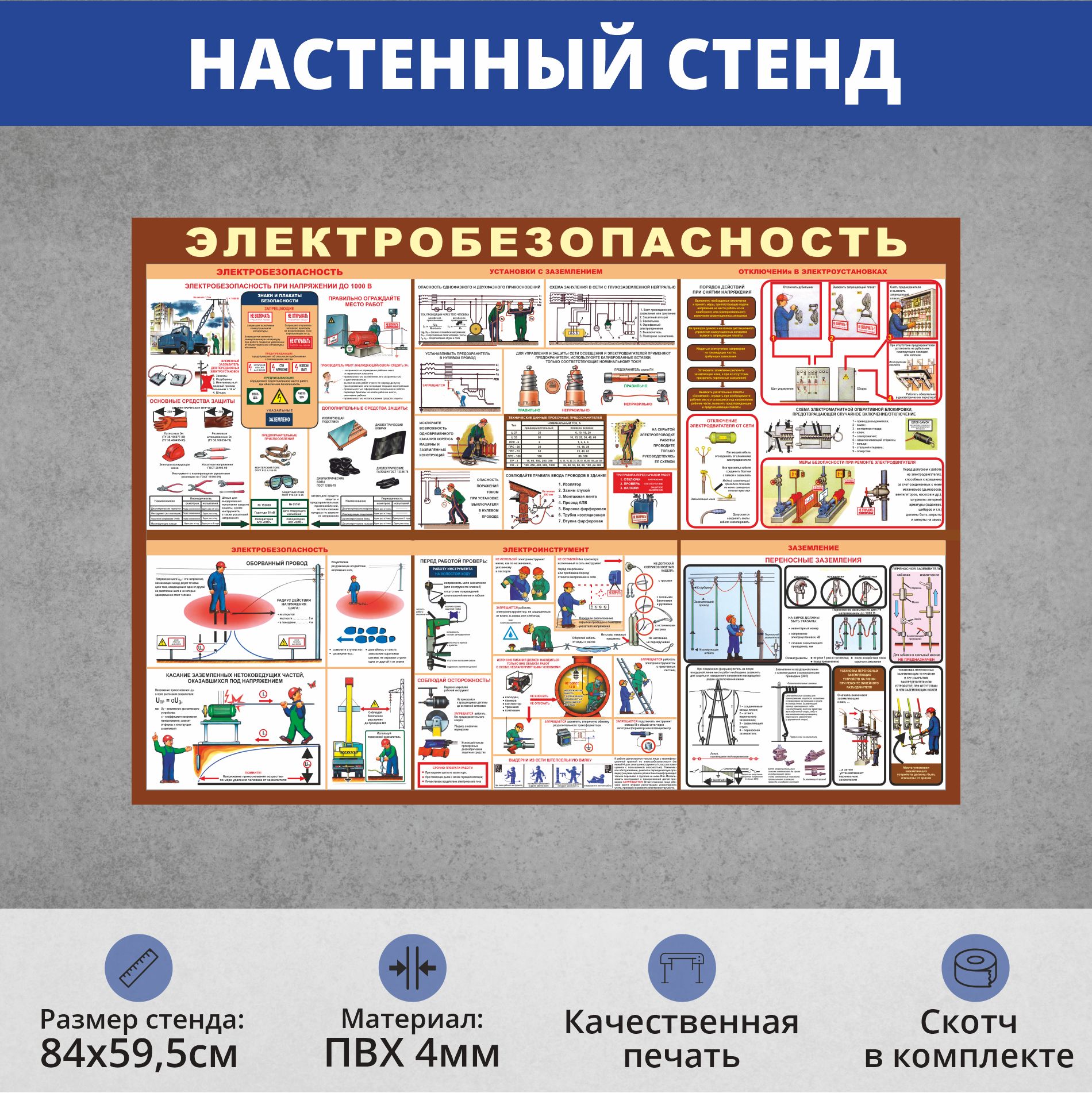 Информационный стенд по охране труда "Электробезопасность" (840х595мм)