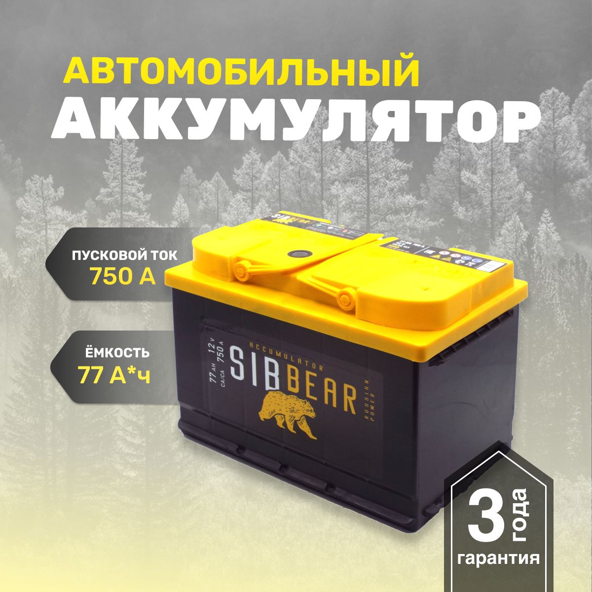 Аккумулятор автомобильный sibbear sibbear1 купить по выгодной цене в  интернет-магазине OZON (524867375)