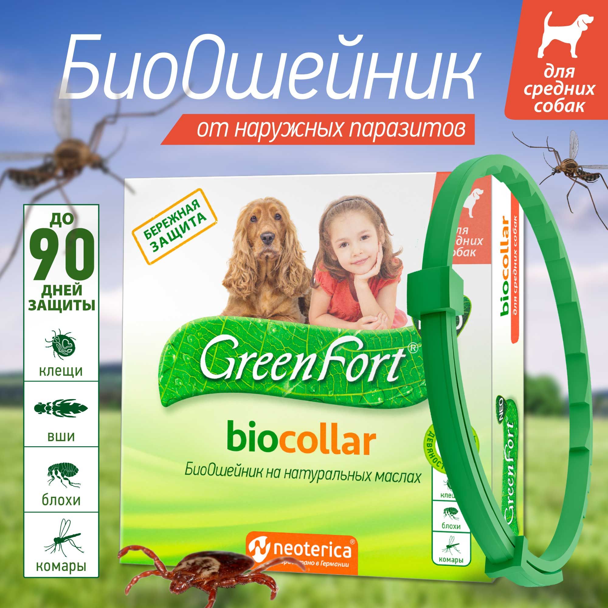 Ошейник от блох и клещей GreenFort для средних собак 65 см