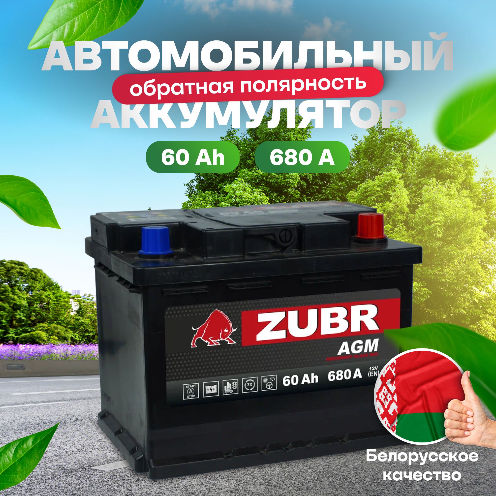 Аккумуляторавтомобильный12v60AhZUBRAGM60Ач680Аобратнаяполярность242x175x190стартерныйакбдляавтомобиля,машины