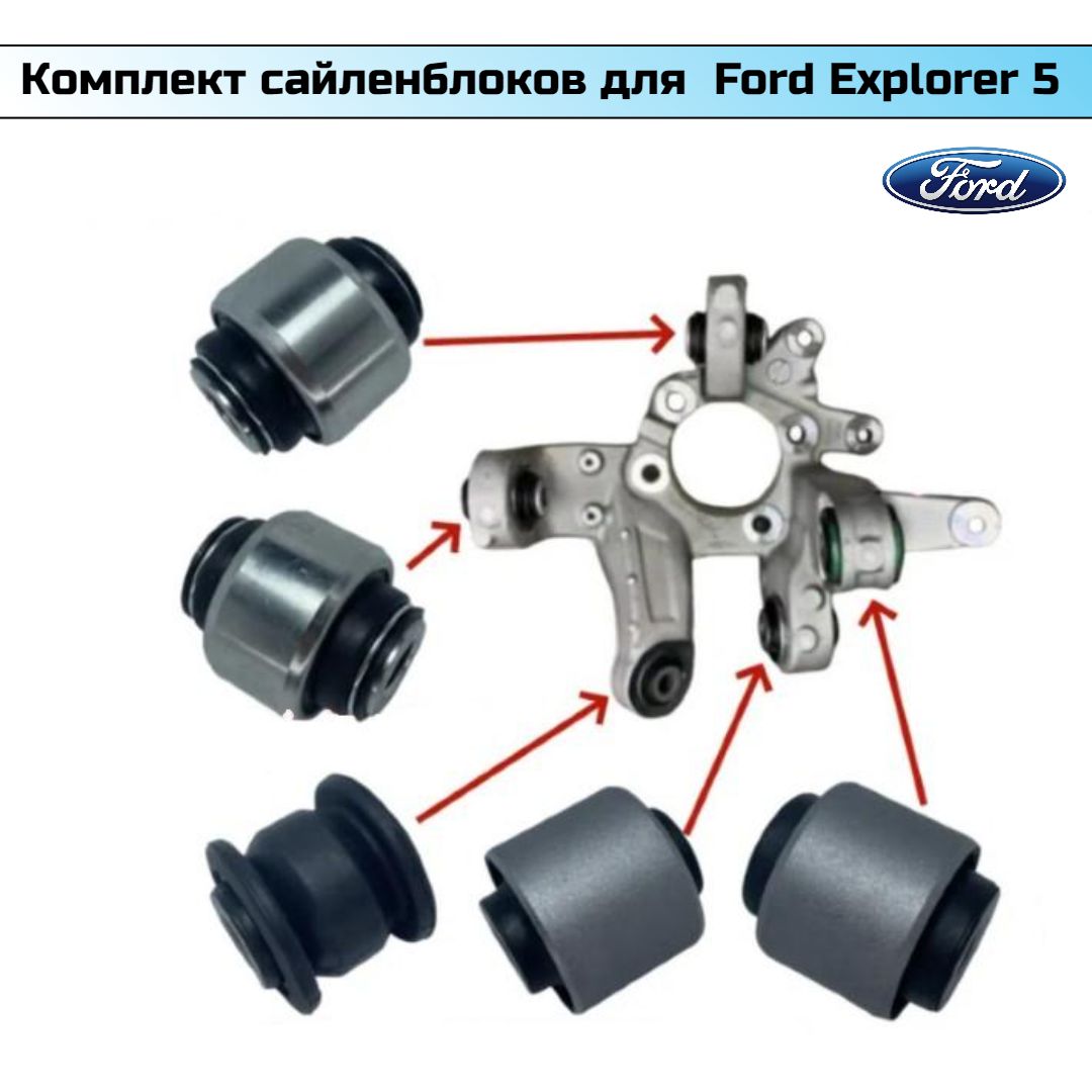 Полный комплект сайлентблоков заднего кулака подвески для Ford Explorer 5 поколения (BB5Z-5B759-A; BB5Z-5B758-A)