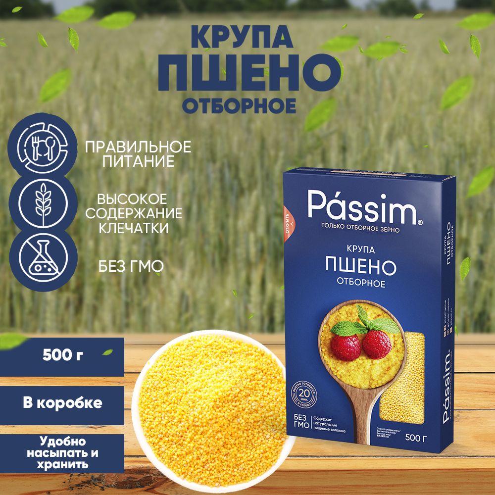 Пшено шлифованное Отборное PASSIM в удобной коробке для хранения, 500 г