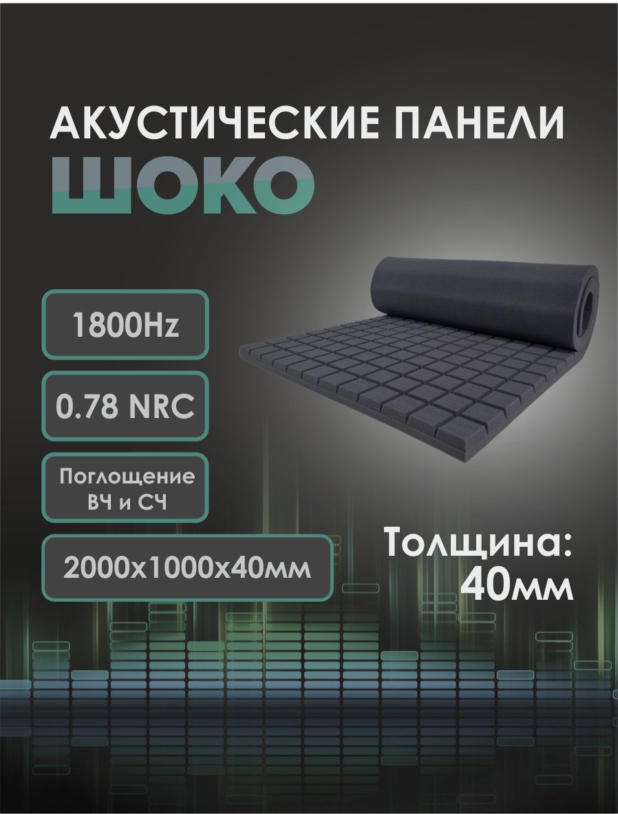 Акустический поролон Шоко 2000х1000х40мм темно-серого цвета