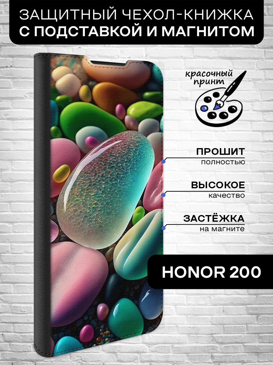 Чехол-книжкадляHonor200(Хонор200)противоударный,книжкасотделениемподкарты(картхолдер),крышкасмагнитомизэкокожискартинкой